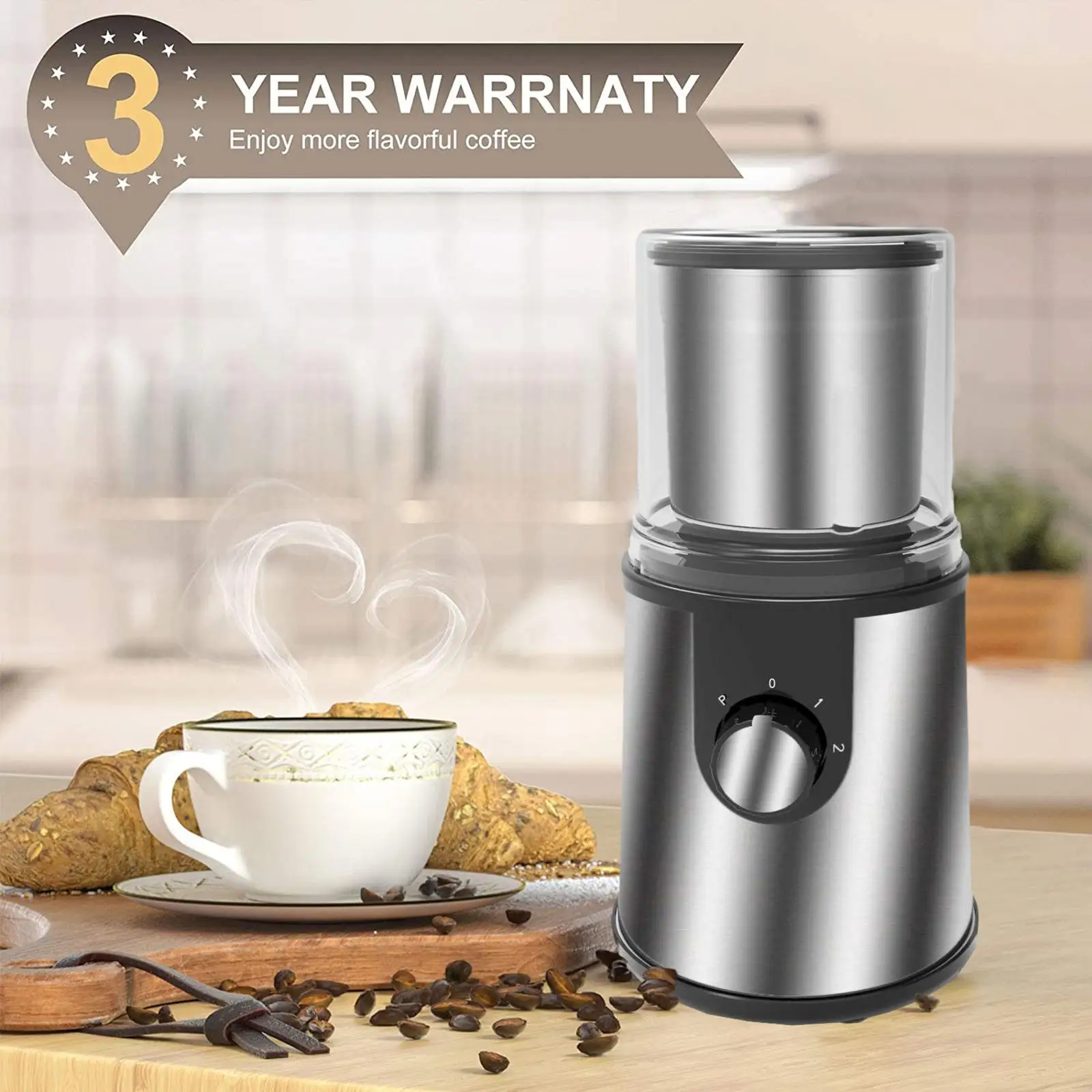 Small Coffee Grinding Machine Clear Lid Anti Slip 300W Powerful Travel for kitchen