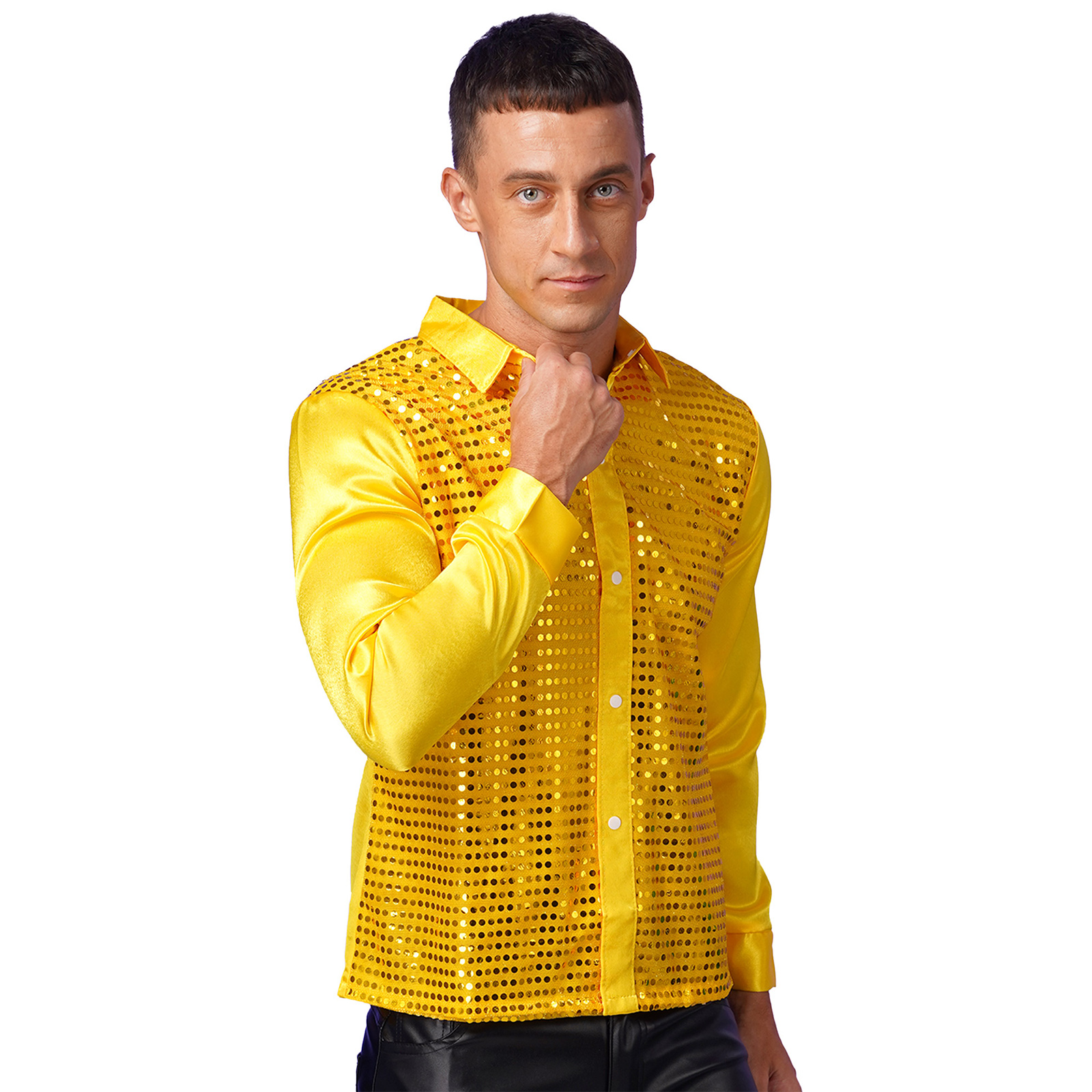 Männer Hip Hop Jazz Latin Dance Tops Langarm Shiny Pailletten Revers Hemd Tops Nachtclub Party Pole Dance Leistung Dancewear – Detail 13