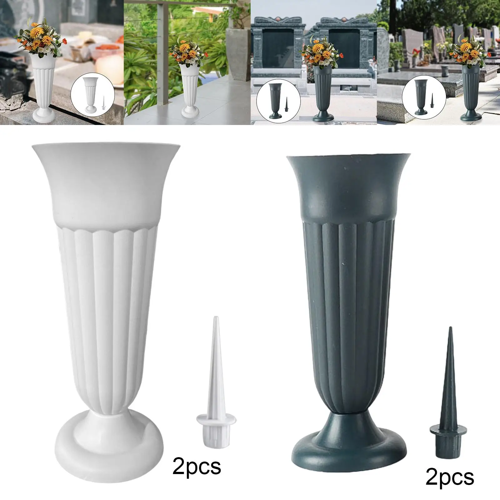 2 Pack Flower Vases, Grave Decoration with Stake and Plastic Base, Grave