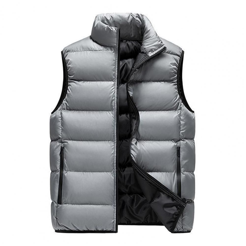 Description Picture 4 of itemMen Winter Vest Thickened Padded Men's Winter Vest Warm Cold Resistant Plus Size Stand Collar Coat with Zipper Closure Men