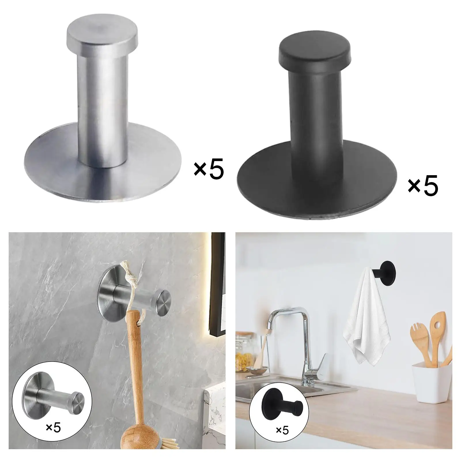 5x Heavy Duty Wall Hooks Hanger Reusable Towel Hooks Suction Cup Hooks for Shower Clothes Hook for Living Room Kitchen Door Home