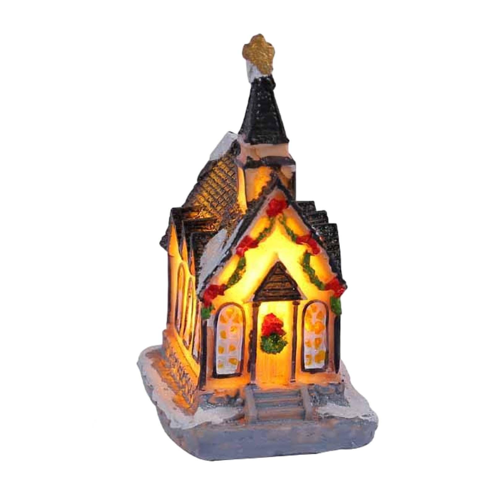 Christmas Snow Light up House Xmas Miniature Illuminated Desk Decorations for