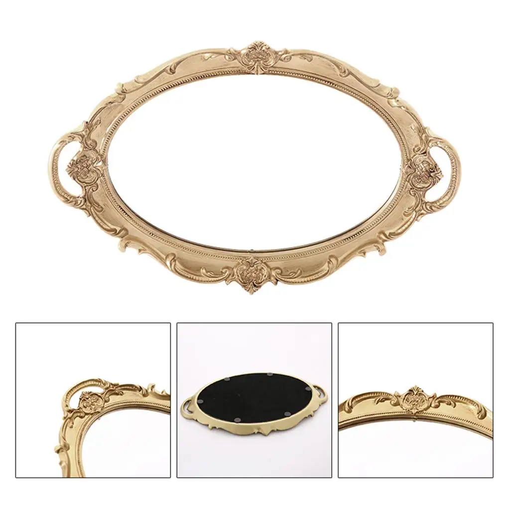 European Style Retro Vanity Mirror Tray Dressing Table Jewelry Cosmetic Perfume Storage Tray Decoration Display Home Ornament