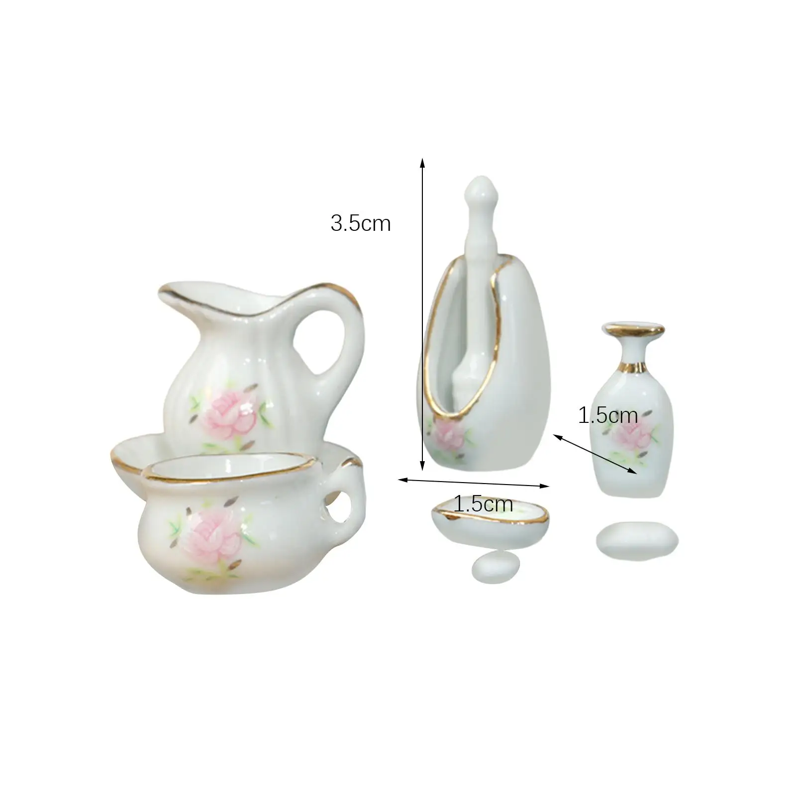 1/12 Dollhouse Furniture Accessories Mini Pots and Cup, Flower Vase, Soap, Soap Tray, Toilet Brush and Holder, and Storage Tray
