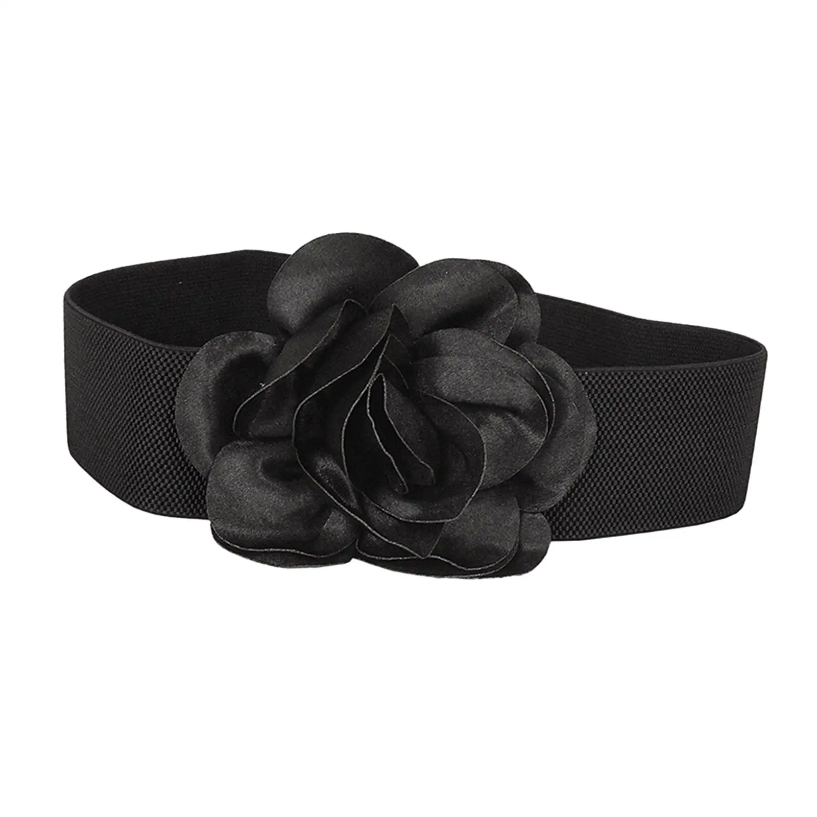 Wide Belt for Dress Cinch Belt Big Ribbon Flower Elastic Waist Belt Snap Button Waistband for Sweater Coat Maxi Shirts Decor