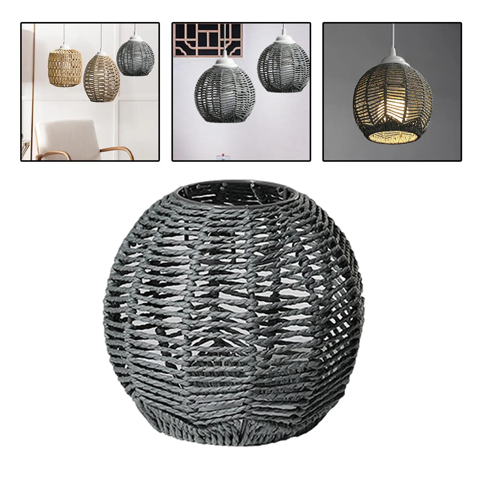 Retro Hand Weaved Pendant Light Crafts Lampshade Woven Rattan Pendant Light Shade for Dining Home Ceiling Pendant Light Decor