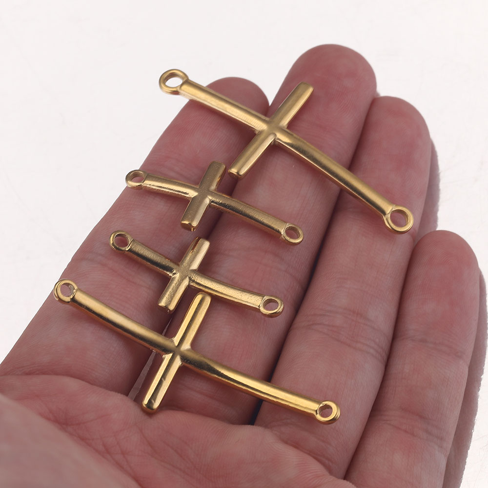 10 Stück vergoldete Doppelloch-Biegekreuz-Charm-Anhänger aus Edelstahl für DIY-Schmuckherstellung, Zubehör – Detail 8
