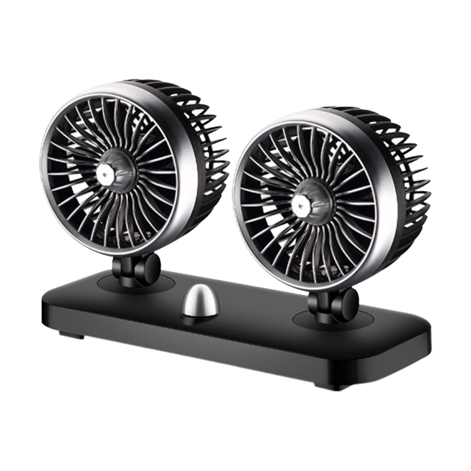 USB Powered Dual Heads Car Dashboard Electric Fan Accessories High Performance Durable Black Desktop Fan Five Leaf Fan Design