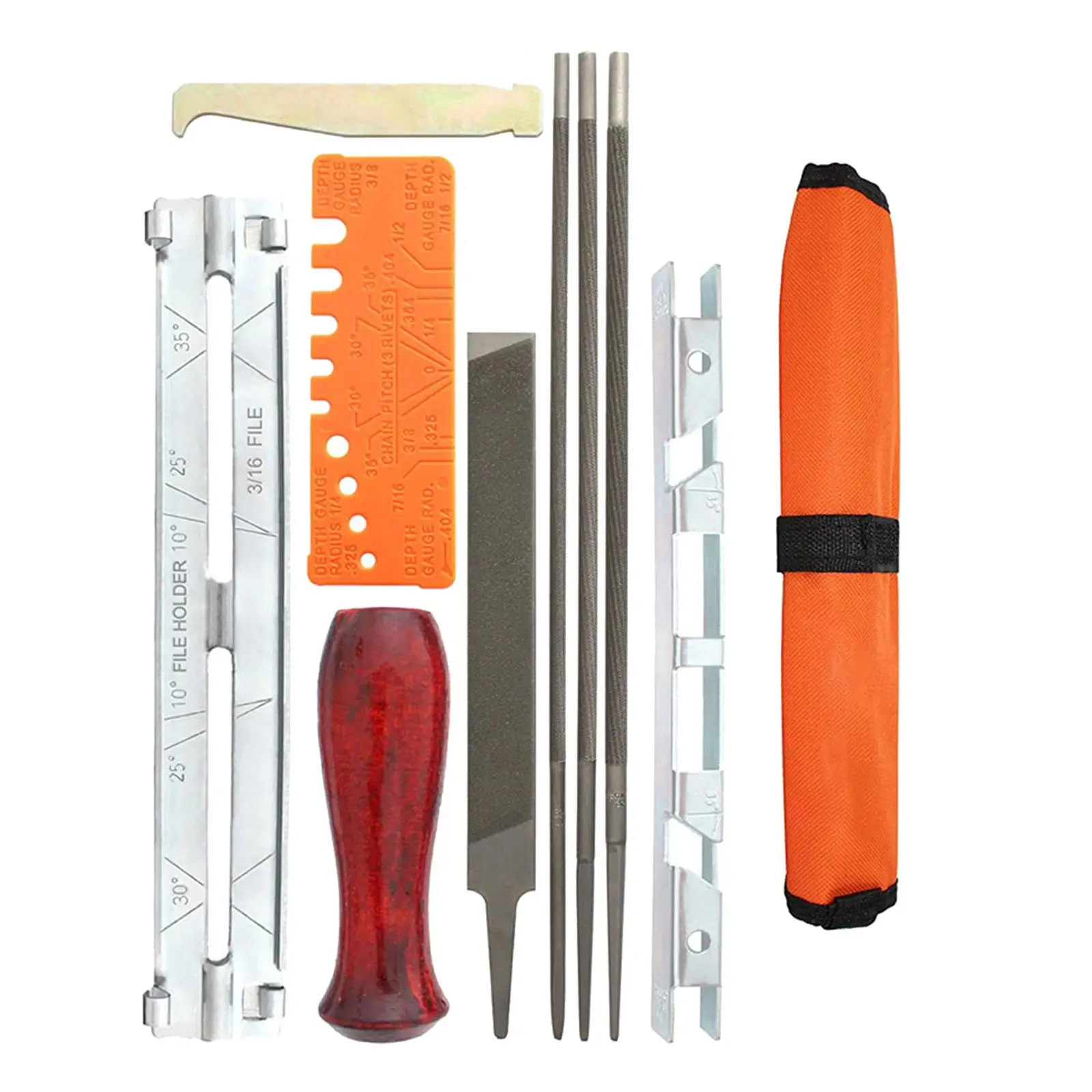 10 Pieces Chainsaw Sharpener File Set with Tool Pouch Portable Depth Gauge Filing Guide Chainsaw File Set Chainsaw Accessories