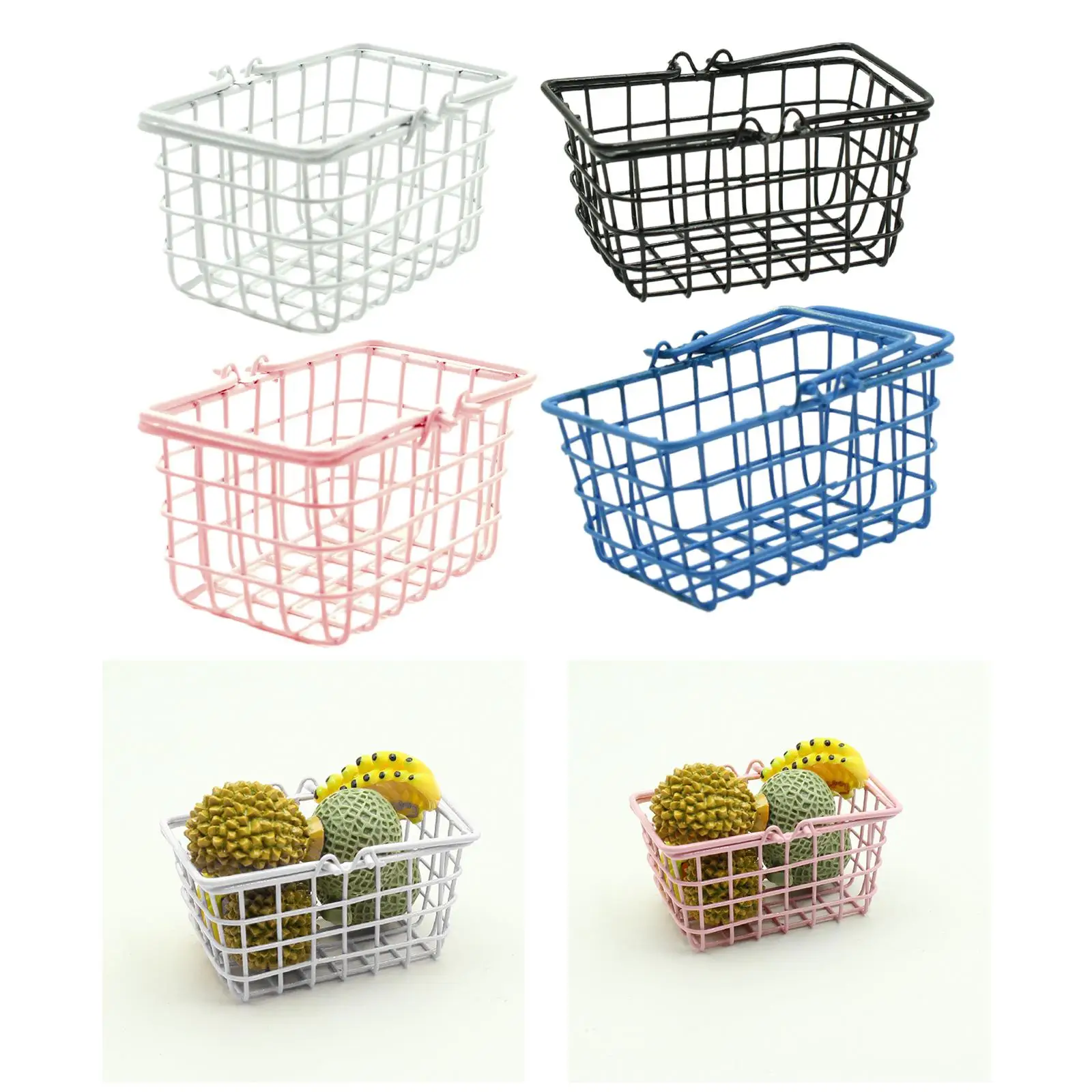 1:12 Scale Simulated Clay Basket Pretend Playing Toy Simulation Miniature Shopping Basket for DIY Model Doll House Accessories