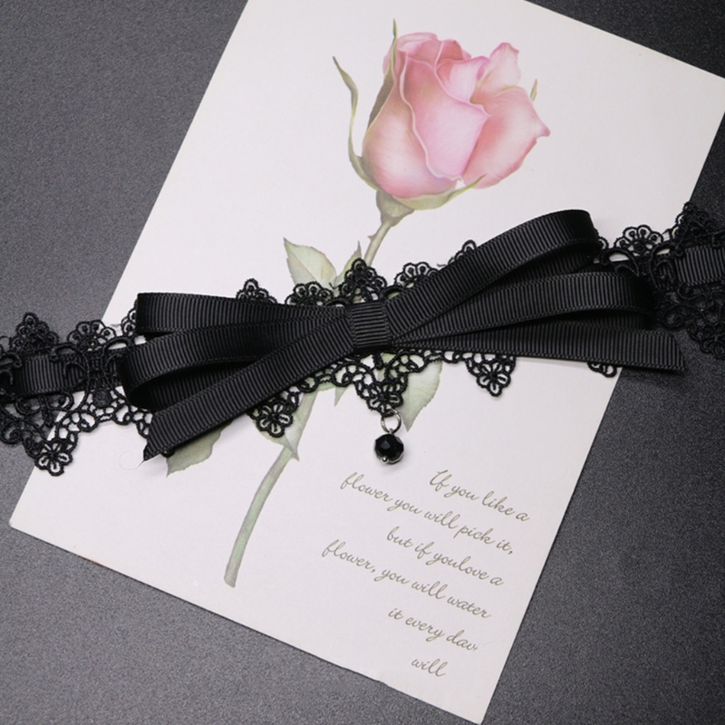 652F Schwarz Spitze Bowknot Halsband Halskette Süße Kragen Halskette Frauen Schlüsselbein Kette – Detail 9