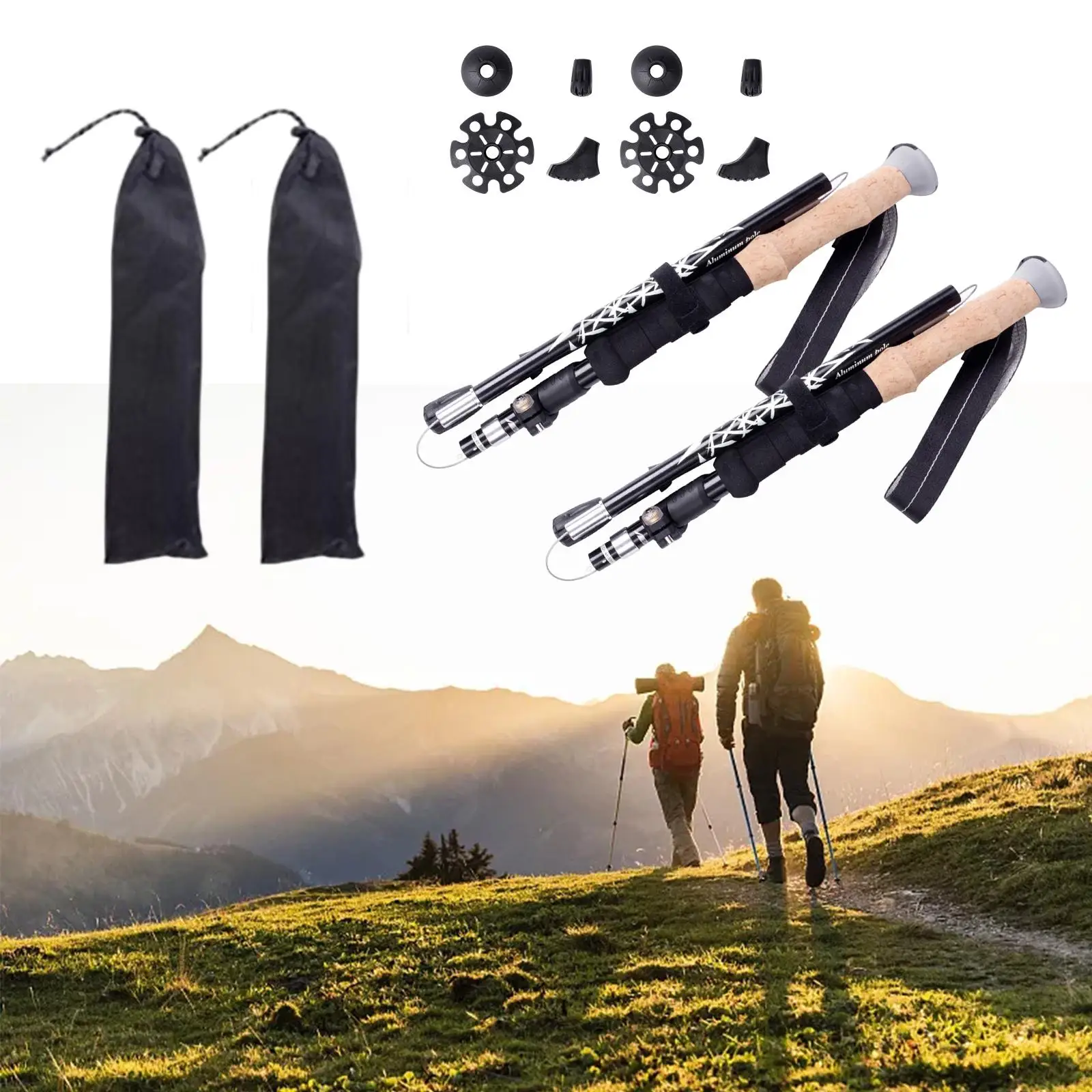Folding Cane Collapsible Stick Telescopic Crutch Trekking Poles for Camping