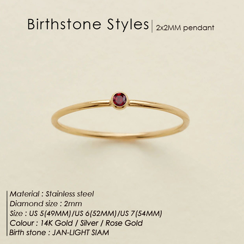 Damen-Ring mit Geburtsstein aus Edelstahl 316, goldene Farbe, schlichter modischer Stil für Frauen, Dezember, Festival, Party, Geschenk, Ringschmuck – Detail 9