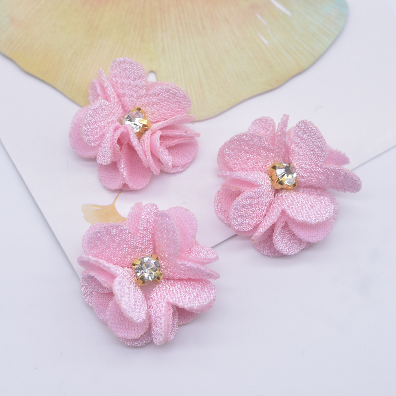 10 Stück 25 mm Mesh-Gardenia-Blumen-Applikationen für DIY-Kopfbedeckungen, Haarspangen, Dekoration, Zubehör, Kleidung, Hut, Schuhe, Basteln, Nähflicken – Detail 3