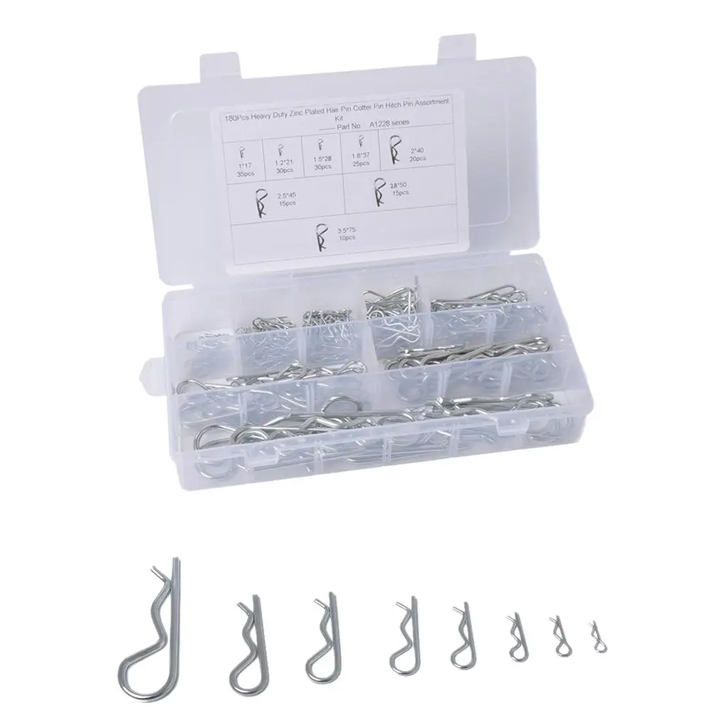180 Cotter Pin Assortment  Clips Fastener Set with Clear  Case for Tow Tractor Light Truck