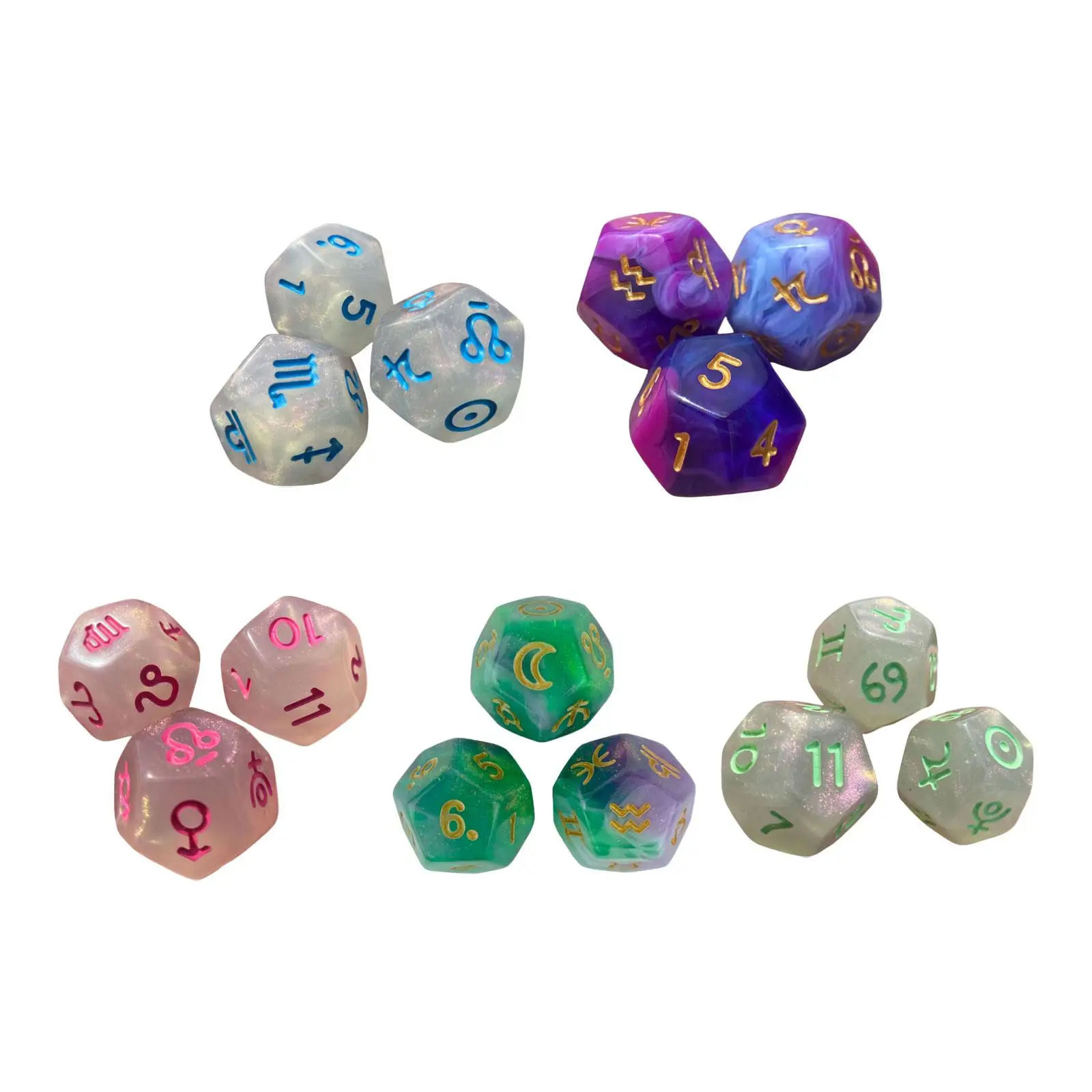 3x Multi Sided Game Dices Math Counting Teaching Aids Party Supplies D12 Constellation Dices for Party Bar Card Games Card Game