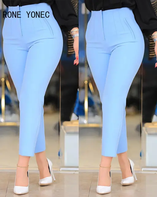 Women Suit Pants High Waist Pleated Pockets Business Trousers Ninth-Length  Lady Trousers Solid Color Straight Leg Suit Pants - AliExpress