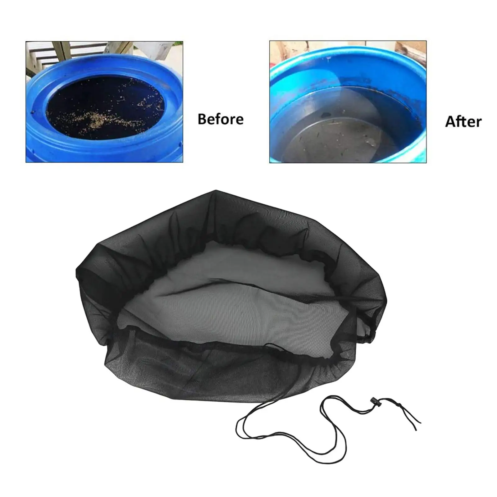 Outdoor Mesh Cover Netting with Drawstring Filter Leaves for Rain Barrels Garden