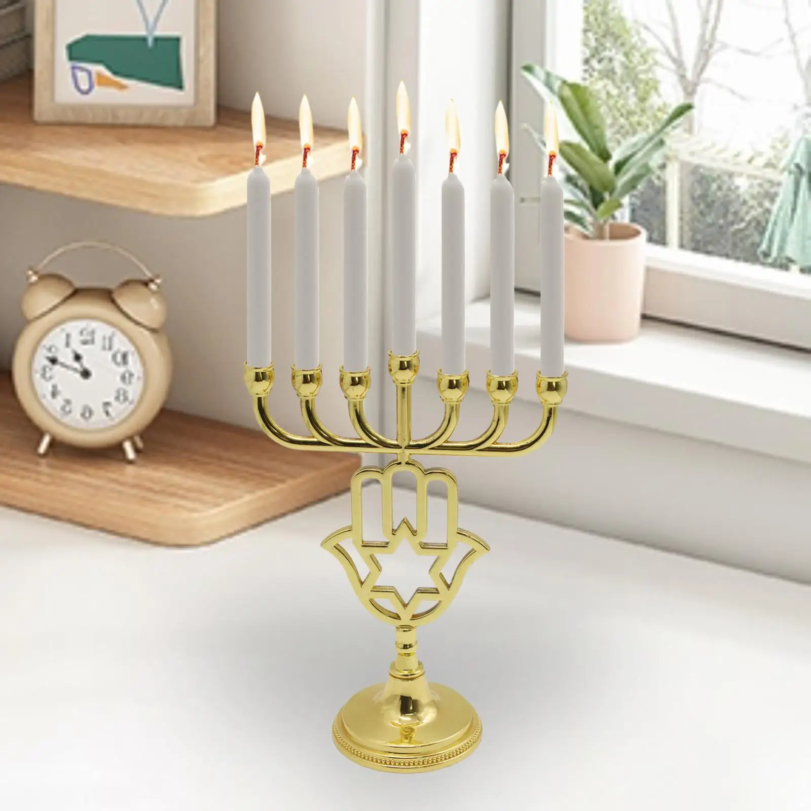 Hanukkah Menorah Ornament Classic Dining 7 Branches Candle Holder for New Year Festival Living Room Banquet Decor