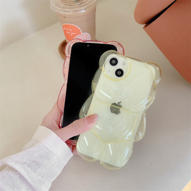 cheap iphone xr cases Super Cute Cartoon 3D Transparent Bear Soft Phone Case For IPhone 12 11 13 Pro Max XR X XS Max Girl Animal Shockproof Soft Cover xr phone case