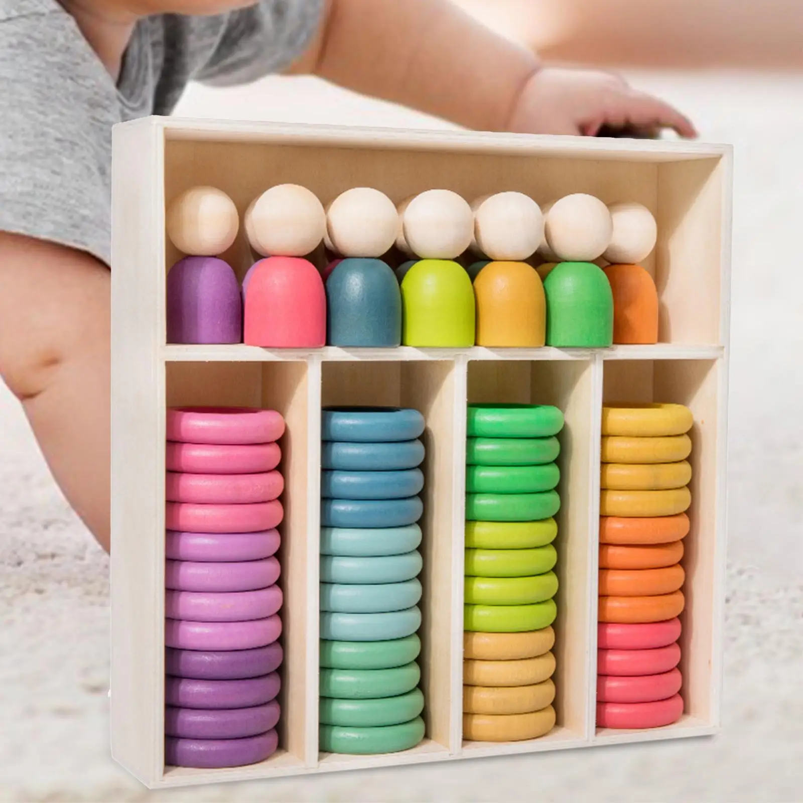 Wooden Rainbow Stacking Sorting Toys Board Game Logical Thinking Montessori Toy Rainbow Stacking Blocks Gifts Learning Activity