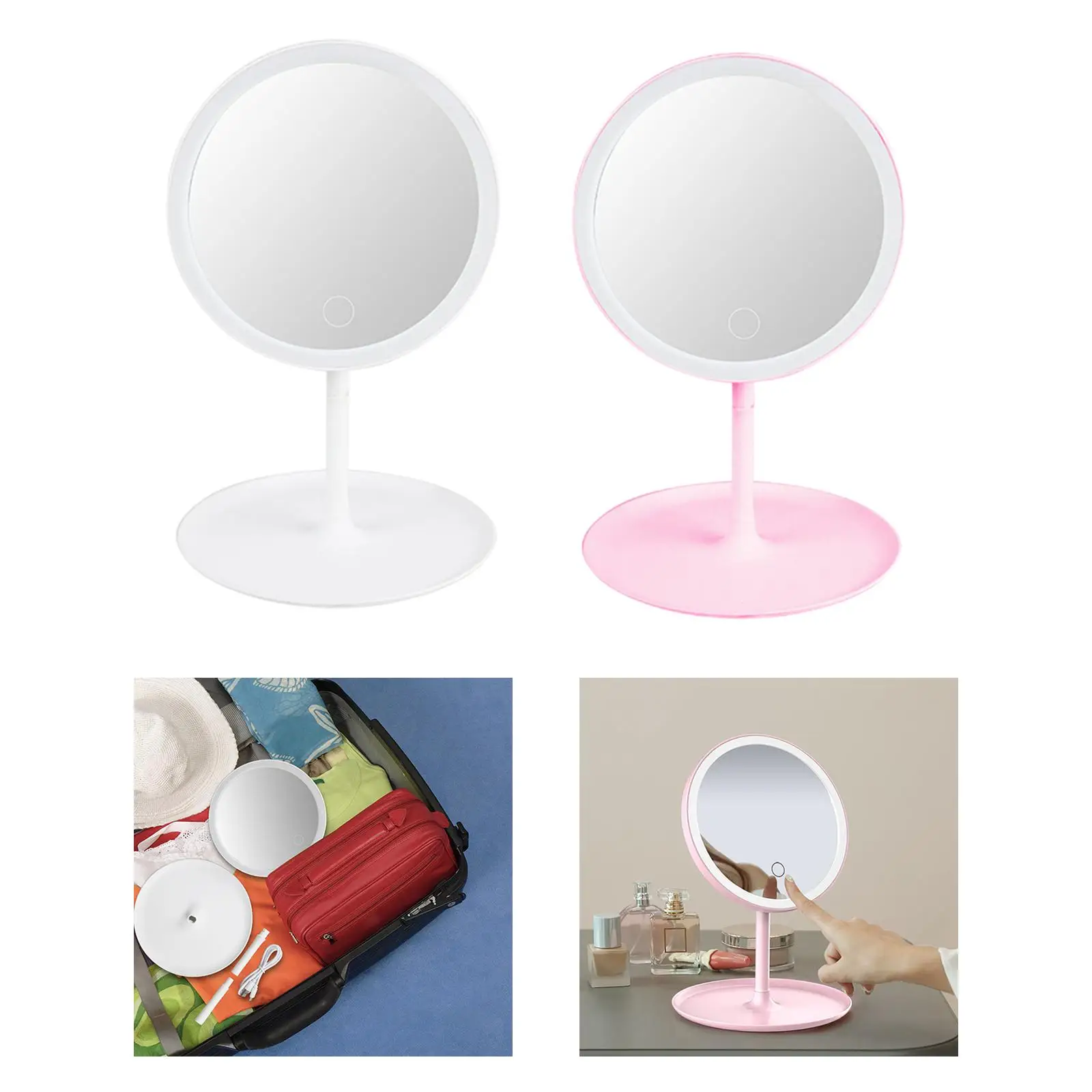 Portable Makeup Mirror with LED Lights 90 Degree Rotation for Dressing Table
