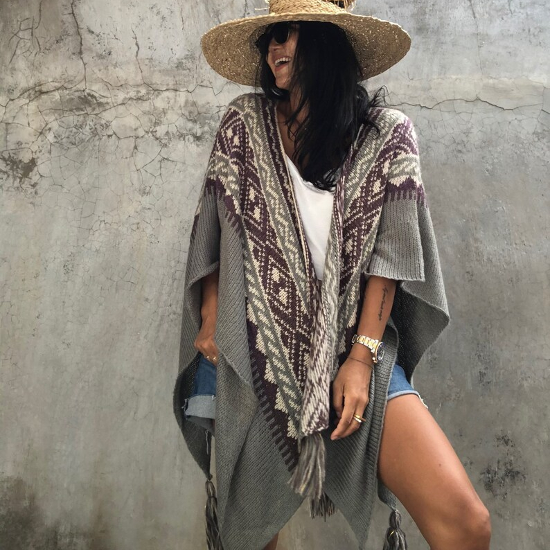 teelynn boho malha cachecol cardigan para as mulheres do vintage oversize outono capes xadrez étnica solto cardigan tassel suéteres