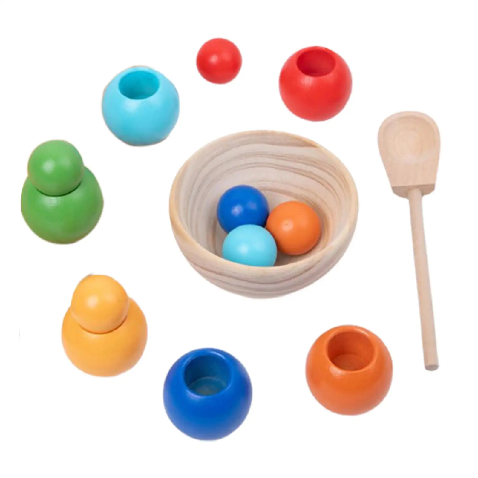 Rainbow Balls in Cups Montessori Toy Fine Motor for Toddlers Baby Board Game Color Sorting and Counting Educational Toys
