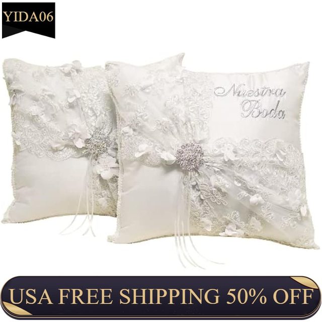 Set of 2 White Wedding Kneeling Pillows, Embroidered Nuestra Boda Kneeling  Pillows, Satin and Lace Kneeling Pillows, - AliExpress