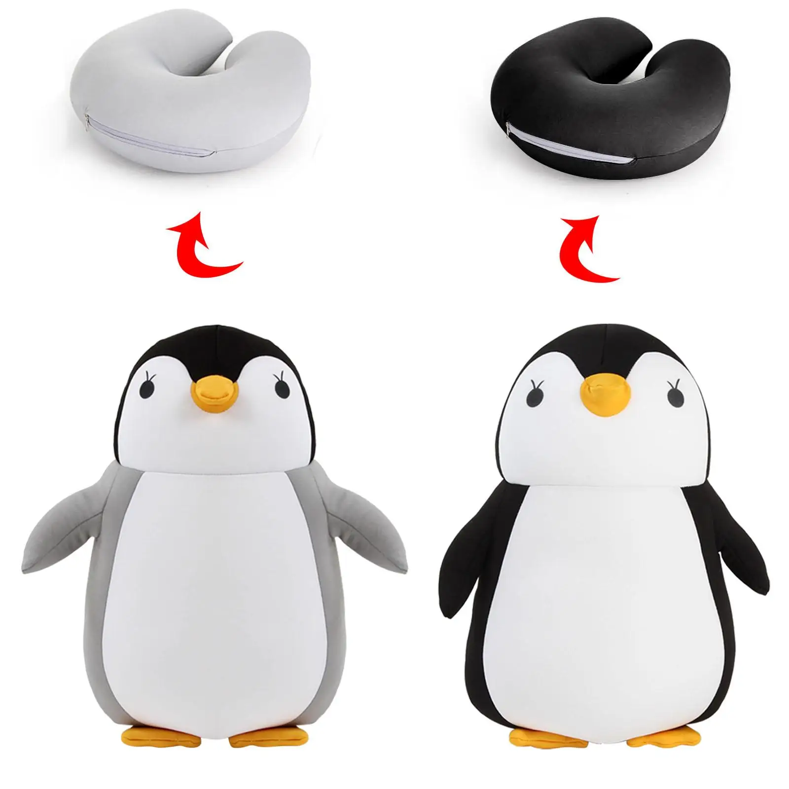 Deformable U Shape Travel Pillow Headrest Nap Cushion Penguin Particle Neck Pillow for Adult Airplane Kids Car Office