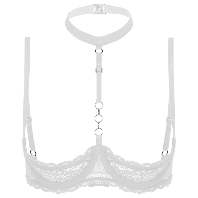 iiniim Woman's Lace Sheer Push Up Shelf Bra Lingerie Underwired Balconette  1/4 Cup Hollow Out Bralette