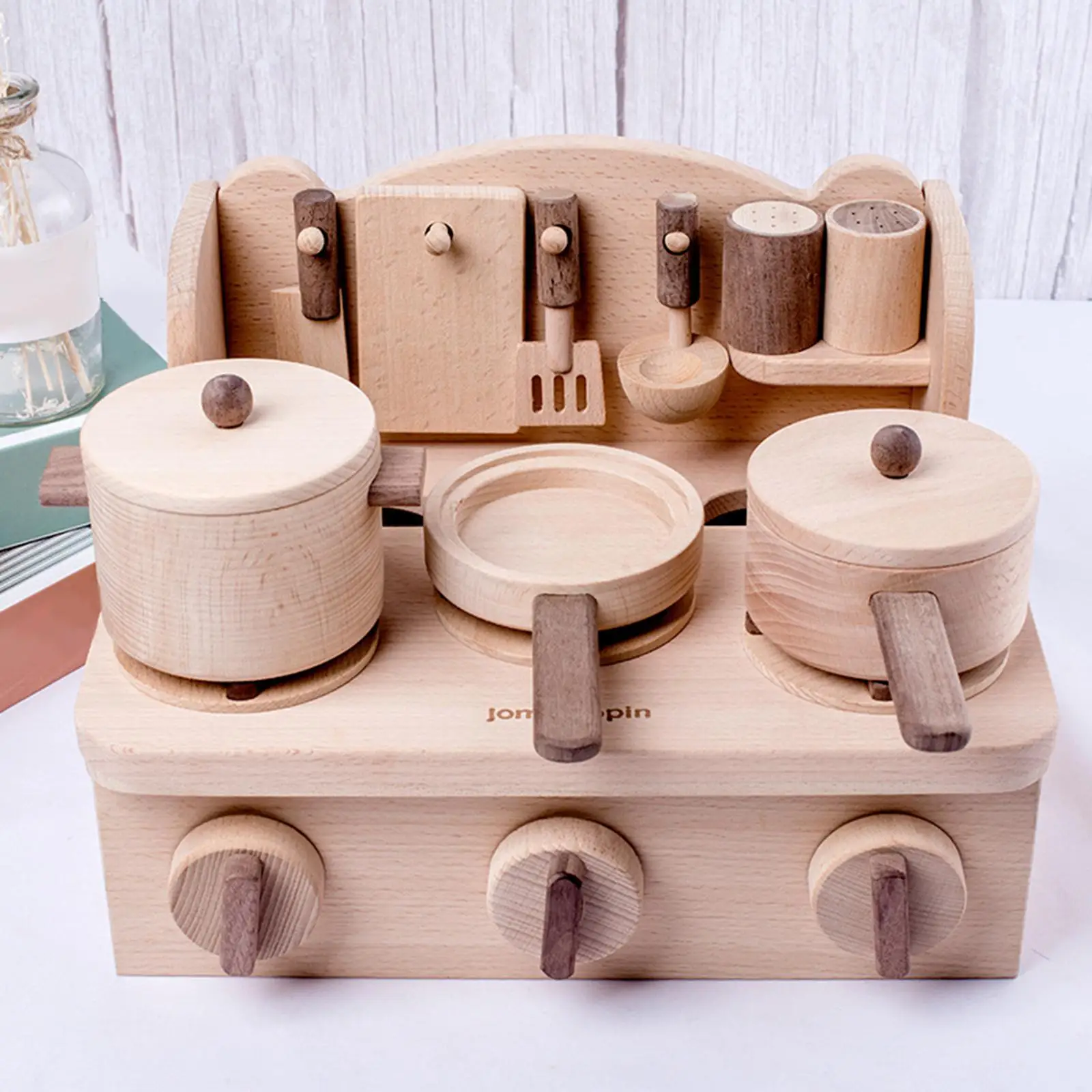 Wooden Pretend Kitchen Playset Realistic Setup Simulation Cooking Kitchen Play Toy Set for Ages 3+ Girls Boys Children Toddlers