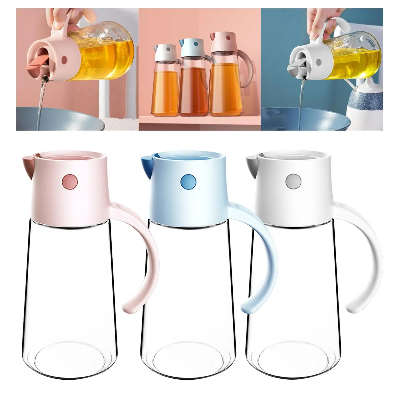 Oil Bottle Glass Oiler Oil Vinegar Bottle Leak Proof Dust Proof Automatic Opening and Closing Can for Cafe Cooking BBQ Supplies