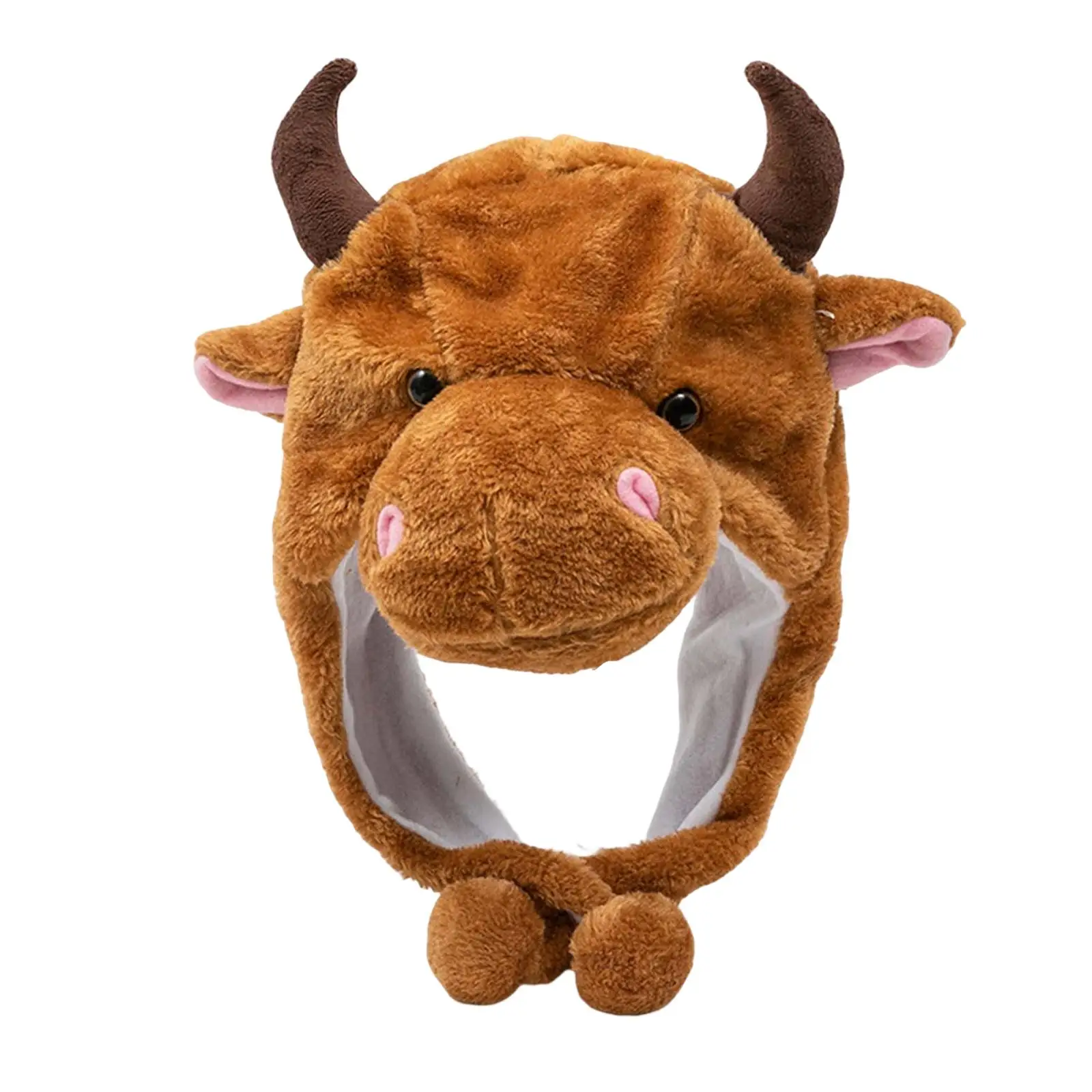 Cute Plush Animal Winter Hat Costume Fashion Cow Beanie Bull Hat Cattle Hat for Party Dress up Photo Prop Adults Kids Holiday