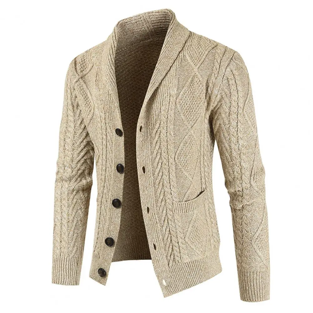 plus tamanho masculino casaco de inverno cardigan único breasted cor sólida cardigan botões de malha engrossar casaco de camisola de outono