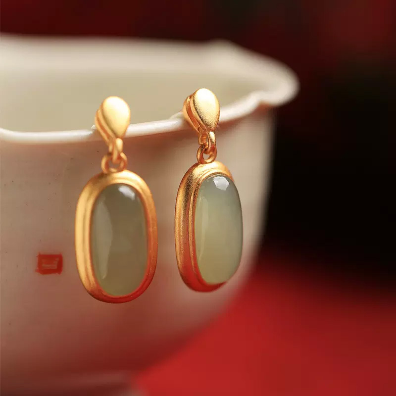 VOQ Retro Hetian Jade Ohrringe Braut Schmuck Charme Mädchen Neue Mode Elegante Hochzeit Party Zubehör Geschenke Ohrringe – Detail 5