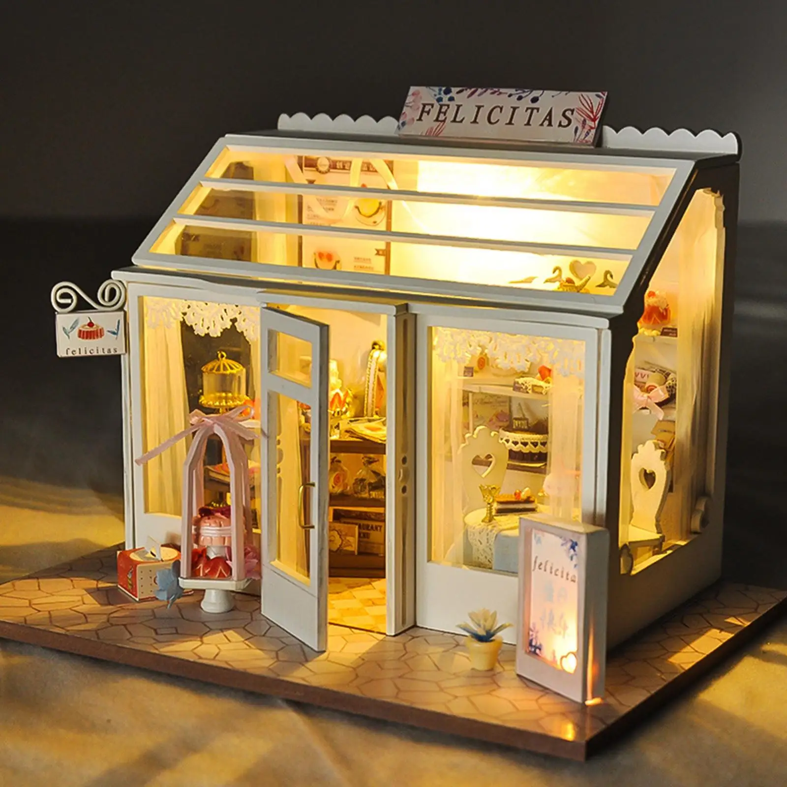 DIY Miniature Doll House with Lights Creative Room Doll House Kit Cake Shop Model - for Girls Adults Friends Women