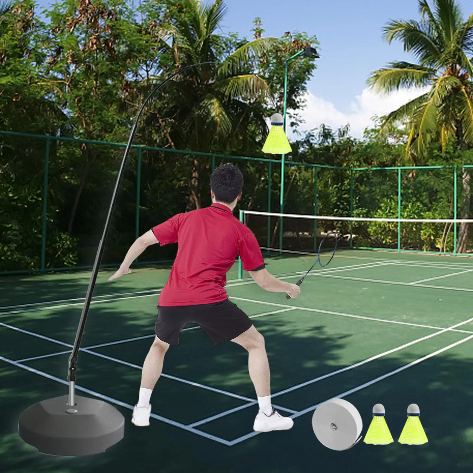 Portable Self Practice Trainer Aid Single Badminton Training Device for Playing Sports