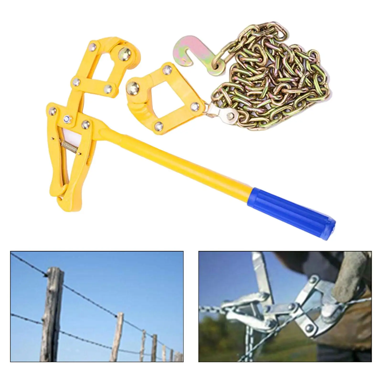 Chain Fence Strainer Electric Fence Repair Tool with 1.2M Chain Fence Plain Barbed Wire Strainer for Farm Fencing