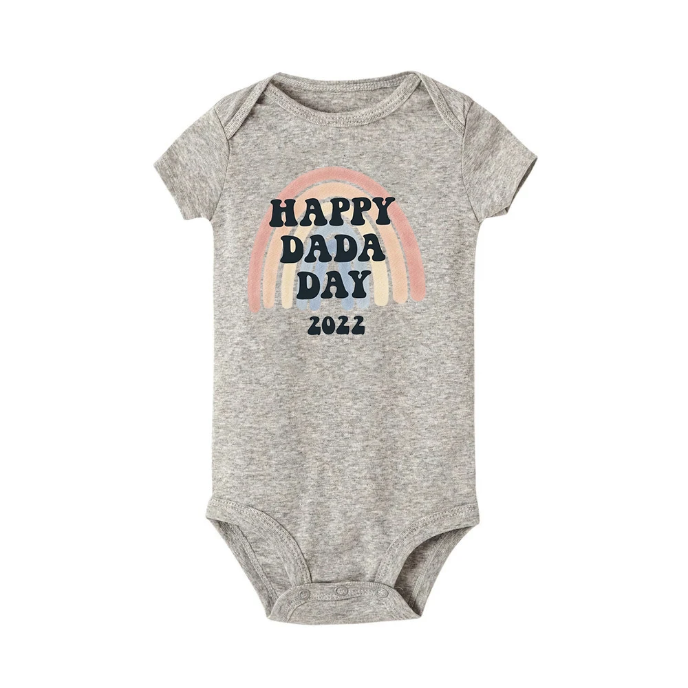Bamboo fiber children's clothes Happy Dada Day 2022 Toddler Boys Girls Baby Romper Rainbow Printed Summer Short Sleeve Bodysuit Fashion Clothes Fathers Day Gift Baby Bodysuits expensive
