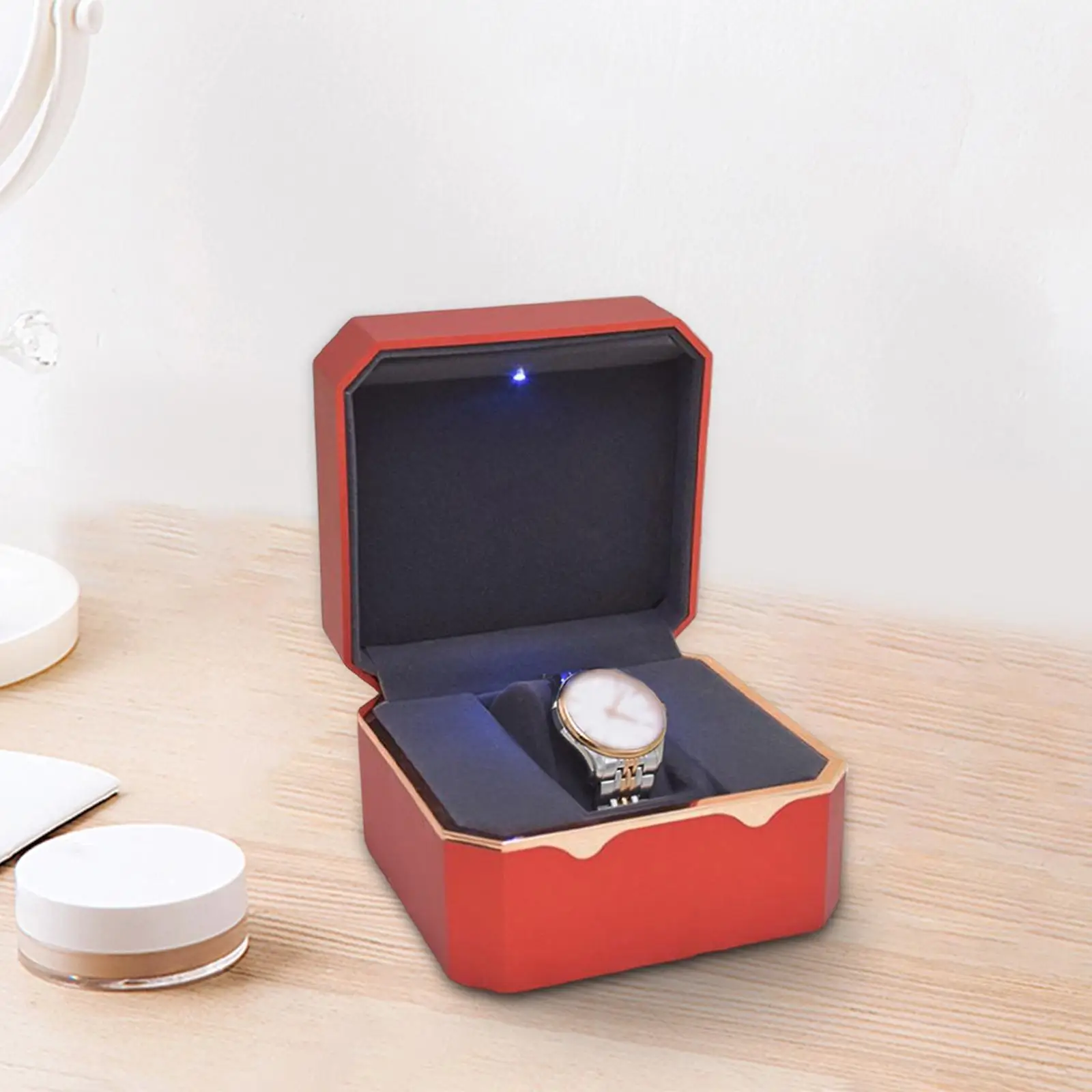 Watch Box LED Light Single Watch Box Organizer Showcase for Gifts Bracelet Wristwatch Men