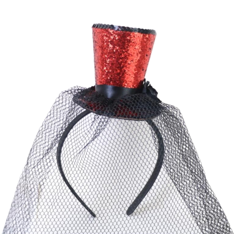 Vintage-Fascinator-Zylinder für Mädchen mit glitzerndem Schleier für Tea-Party-Opernkostüm – Detail 7