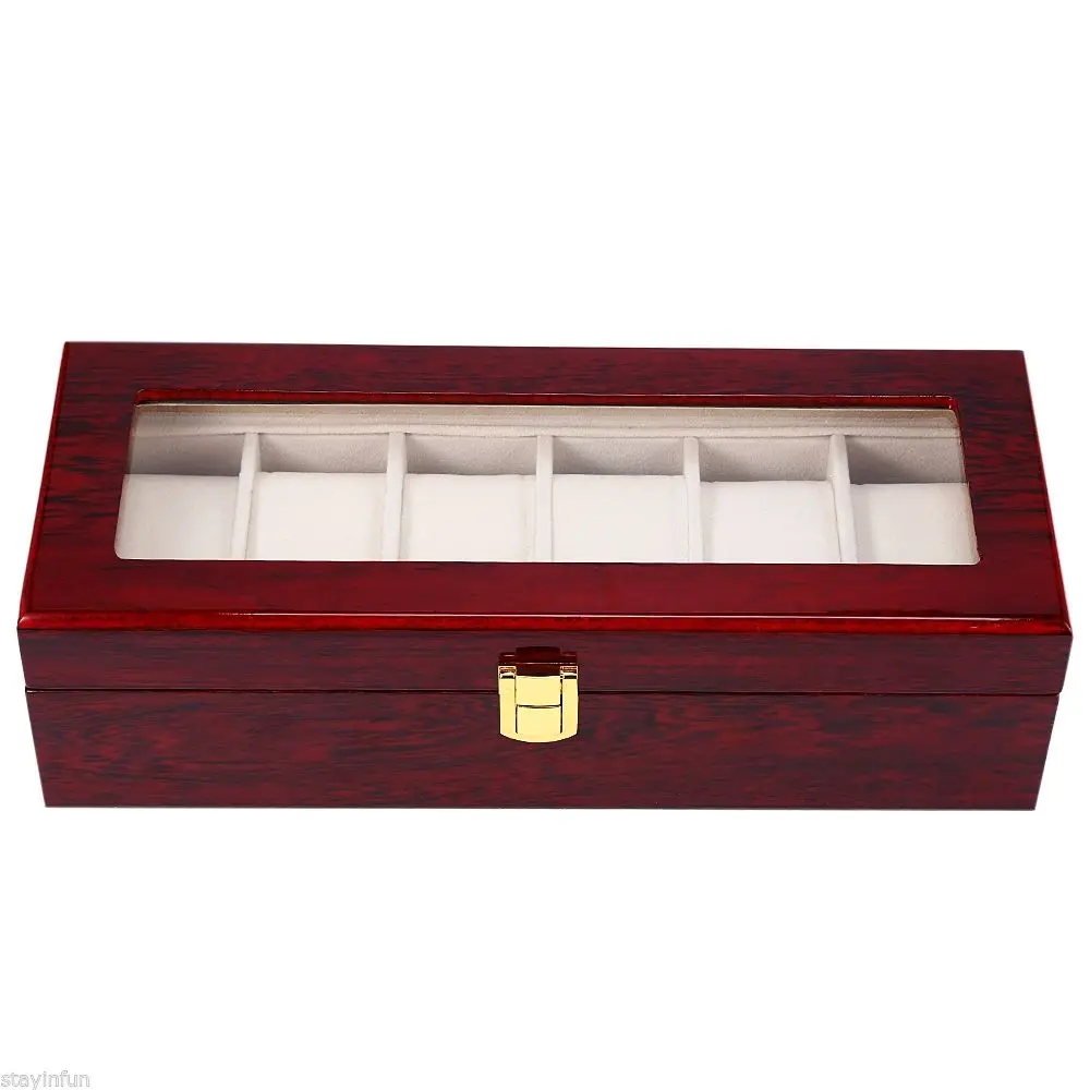 Luxury 6 Compartments Wine  Display Case Wood Jewelry Storage Organizer with  Lid 