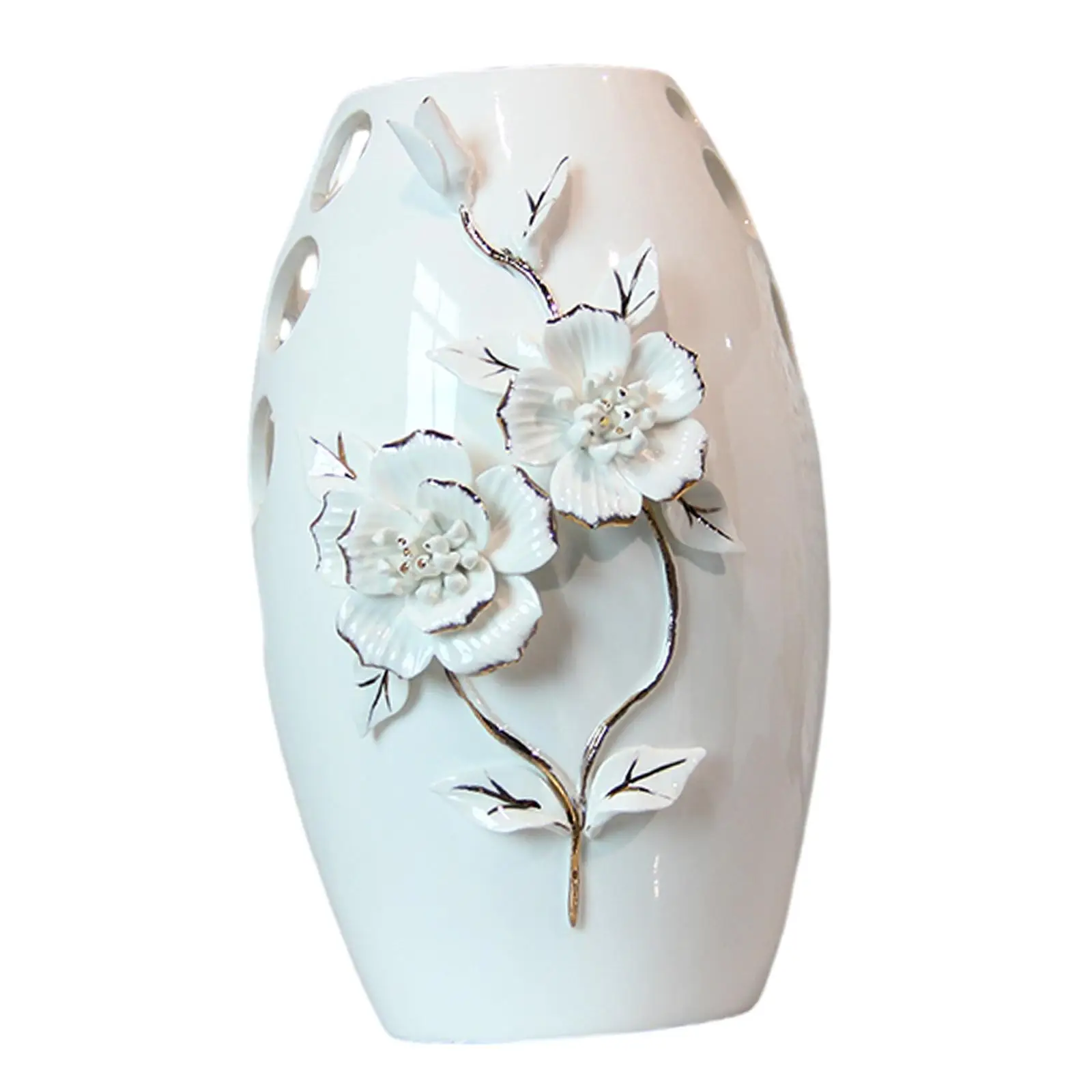 White Ceramic Vase Table Ornament Flower Carving Pattern for Apartment Wedding Centerpieces Mantel End Table Decor Multipurpose