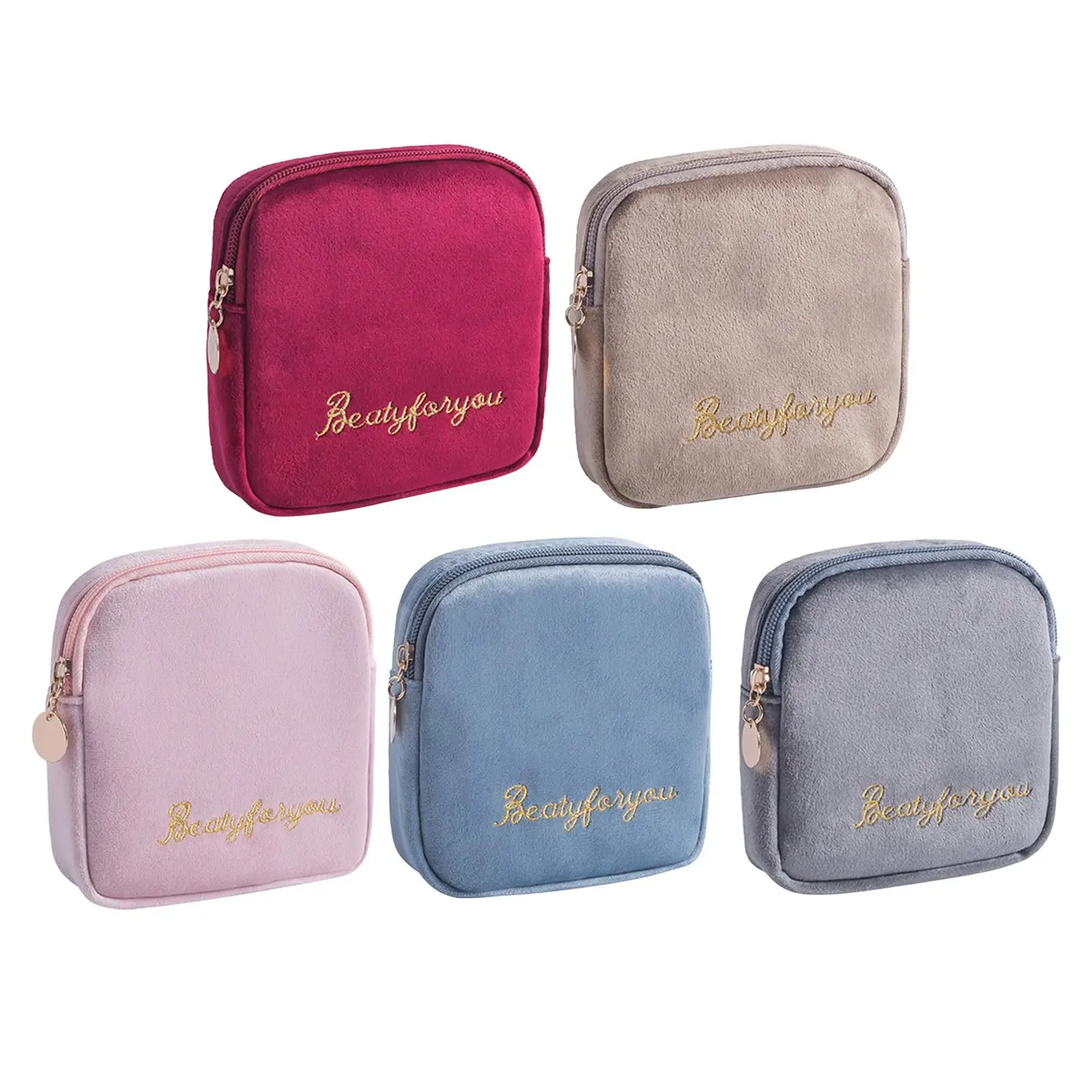 Reusable Sanitary Napkin Pads Storage Bag with Zipper Accessory Easy to Use Flocking Pouch Period Bag for Ladies