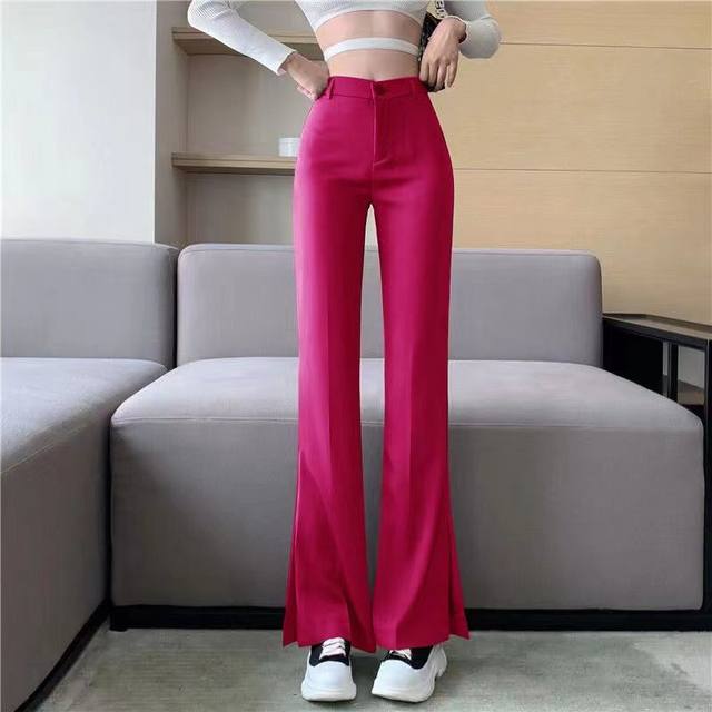 Flare Pants Women Casual Loose Korean Style Slit Chic Temperament