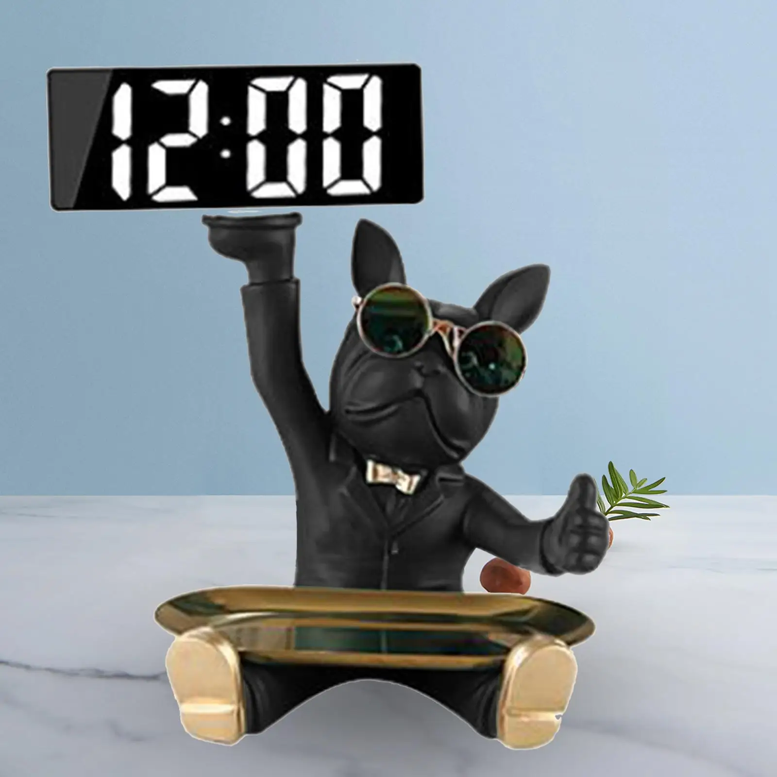 Statue Storage Tray with Electronic Clock, Creative Resin Decorative Tray for Entryway, Living Room, Office and More