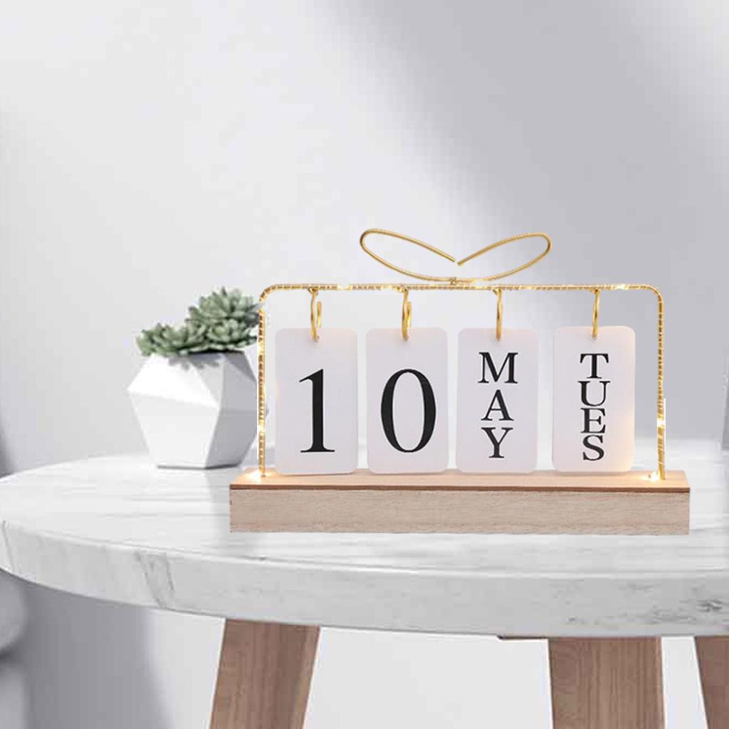 Flip Wooden Perpetual Metal Calendar for Daily Office Home Decor Monthly Weekly Year Planner Kitchen Desk Decor