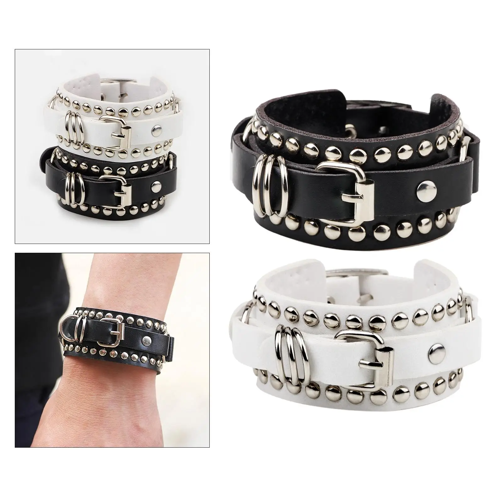 Wrap Cuff Bracelets Adjustable Metal Buckle Party Favor Chic Gift Punk Studded Wristband for Parties Halloween Biker Men, Ladies