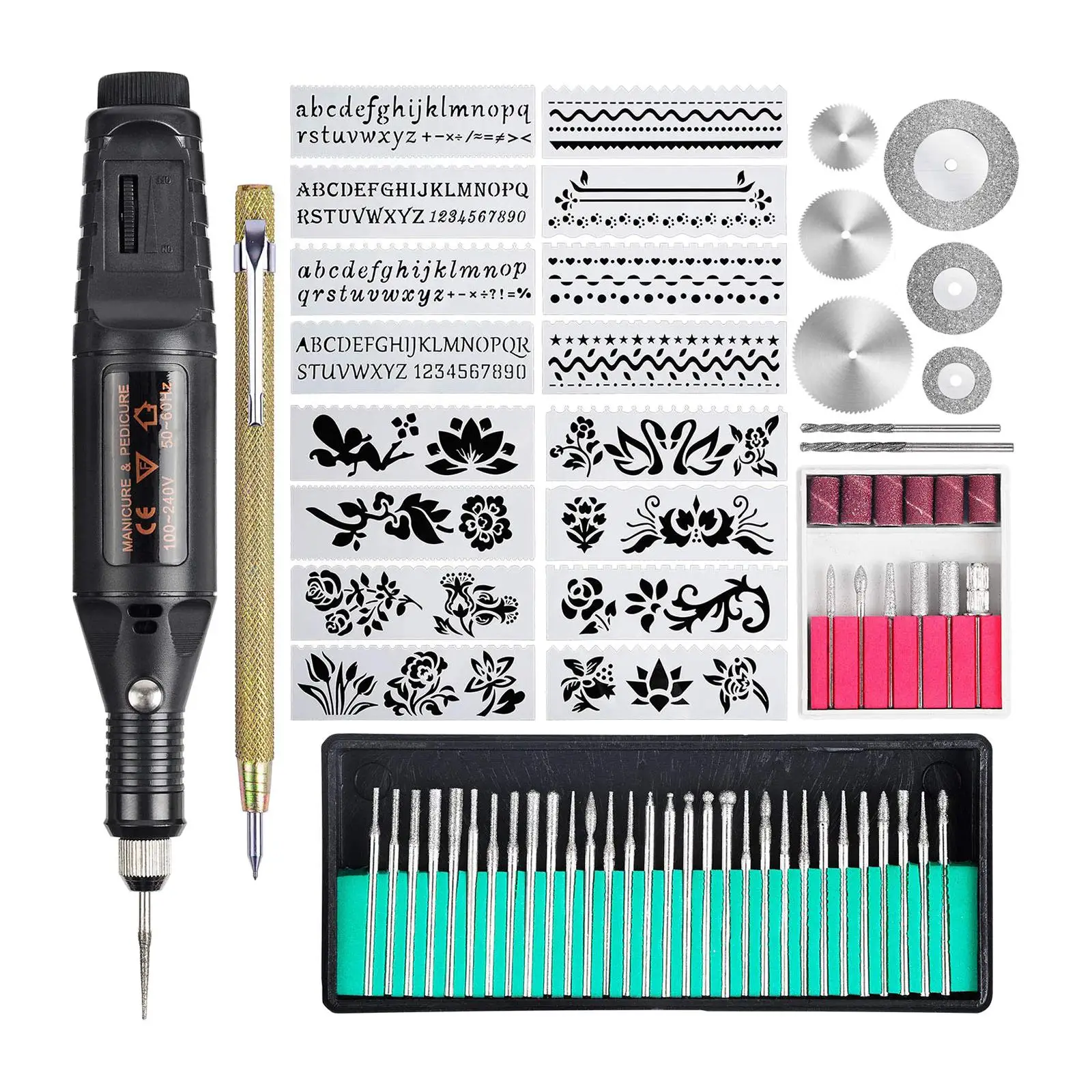 Electric Engraver Mini Engraving Pen Kit Rotoray Tool Kit for Metal Glass Ceramic Jewelry Diy, EU Plug